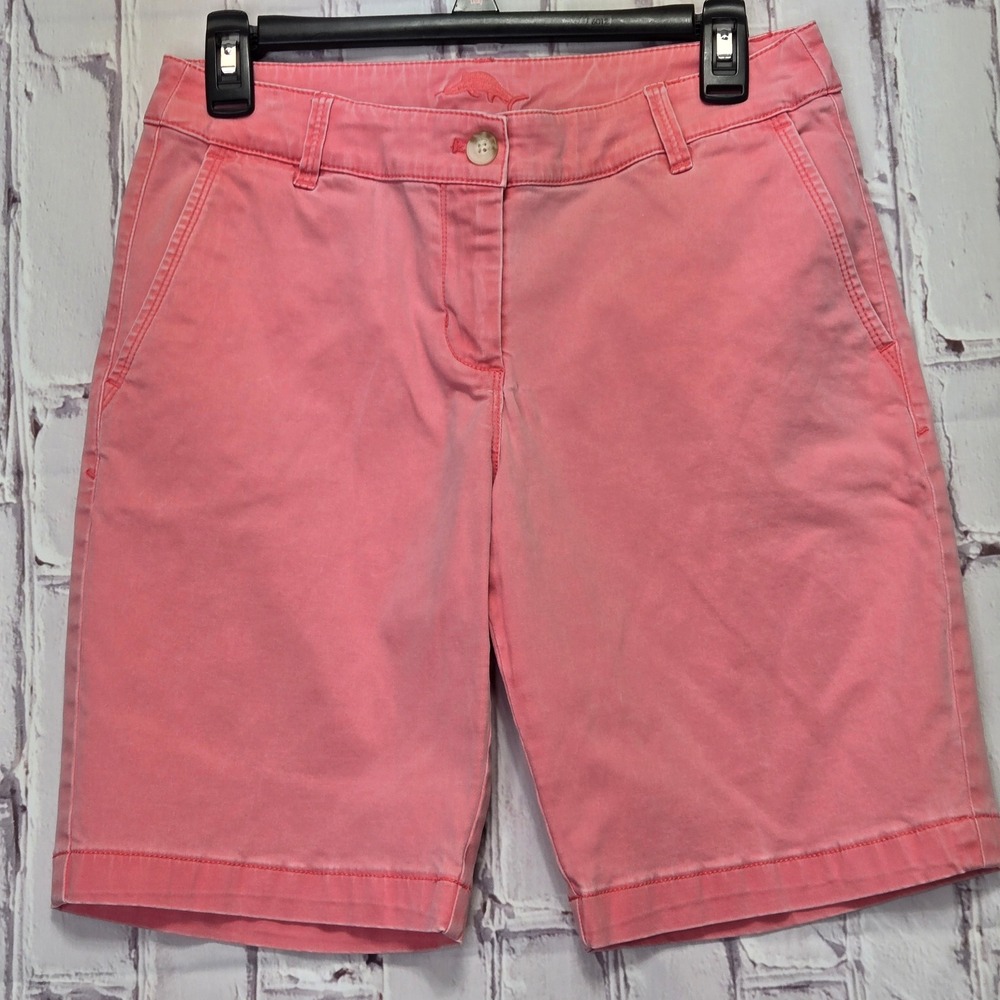 Tommy Bahama Chino Shorts Coral Pink Stretch Bermuda Tropical Casual Women 4